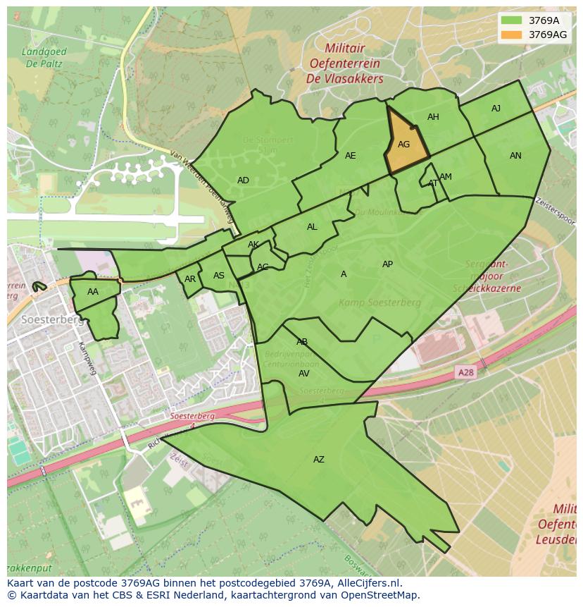 Afbeelding van het postcodegebied 3769 AG op de kaart.