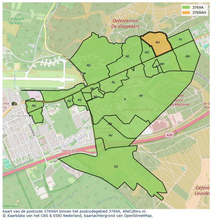 Afbeelding van het postcodegebied 3769 AH op de kaart.