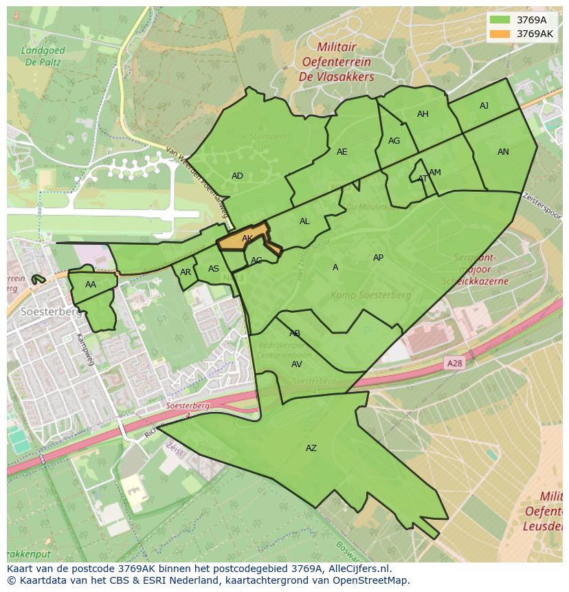 Afbeelding van het postcodegebied 3769 AK op de kaart.