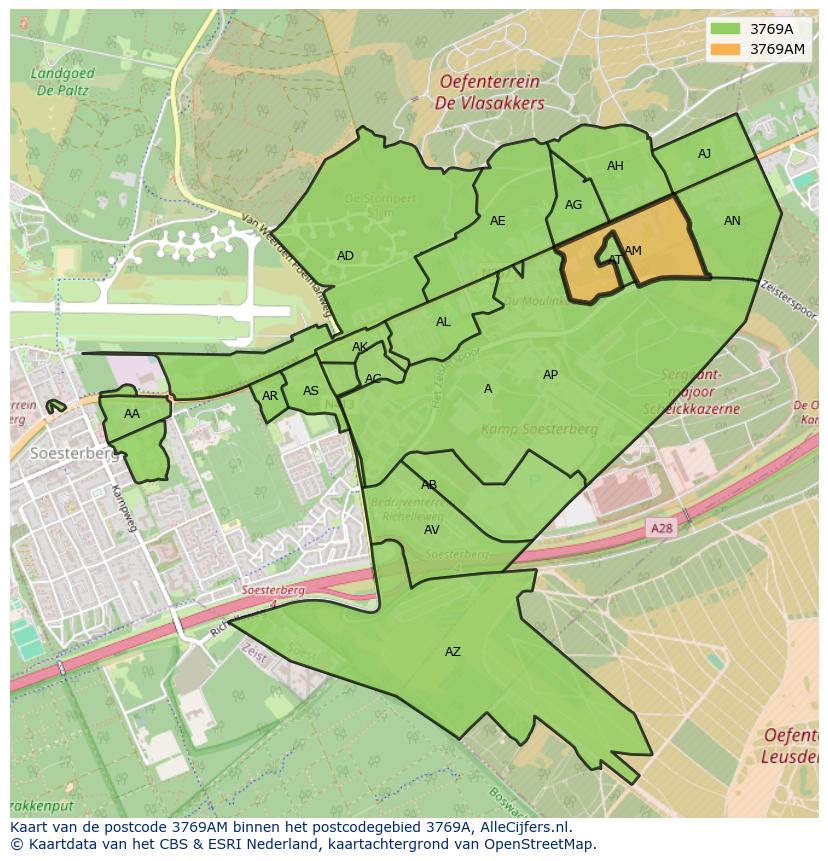 Afbeelding van het postcodegebied 3769 AM op de kaart.