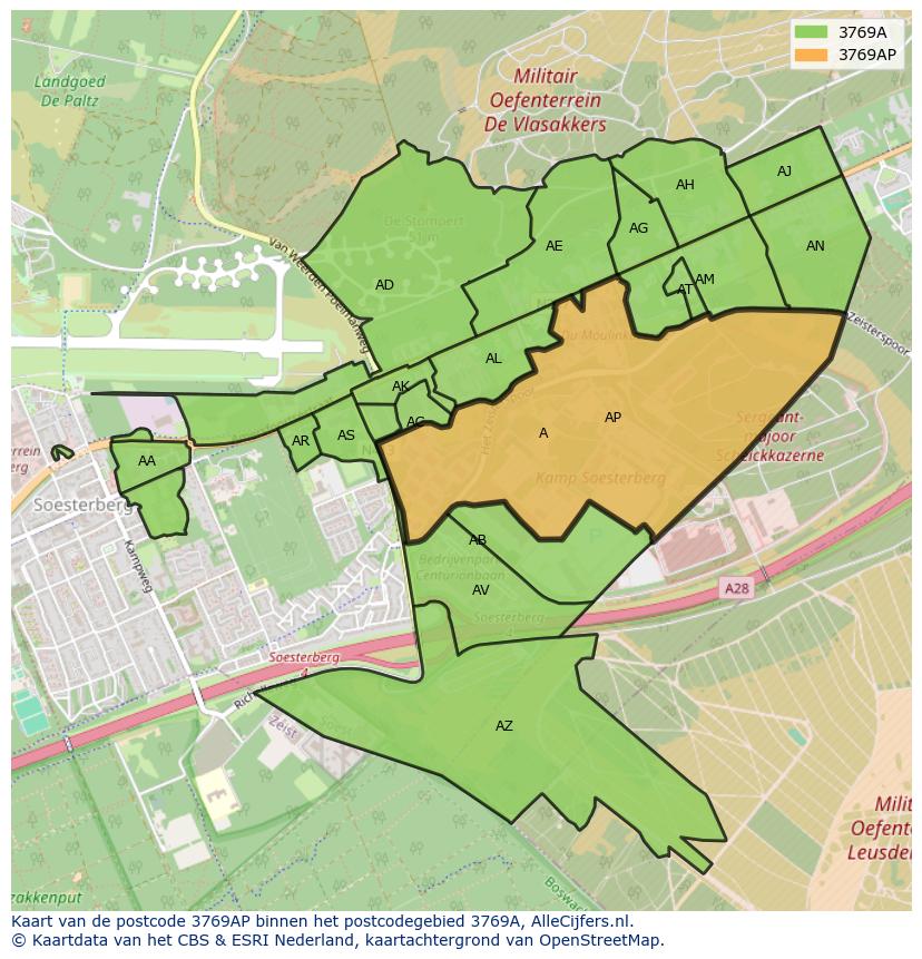 Afbeelding van het postcodegebied 3769 AP op de kaart.