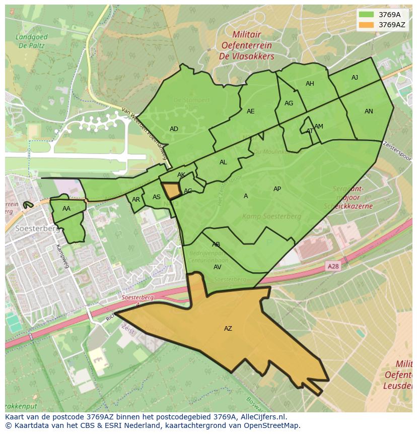 Afbeelding van het postcodegebied 3769 AZ op de kaart.