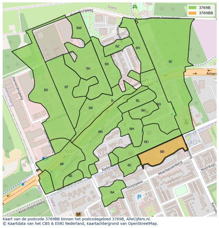 Afbeelding van het postcodegebied 3769 BB op de kaart.