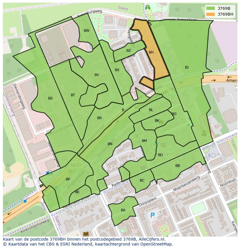 Afbeelding van het postcodegebied 3769 BH op de kaart.