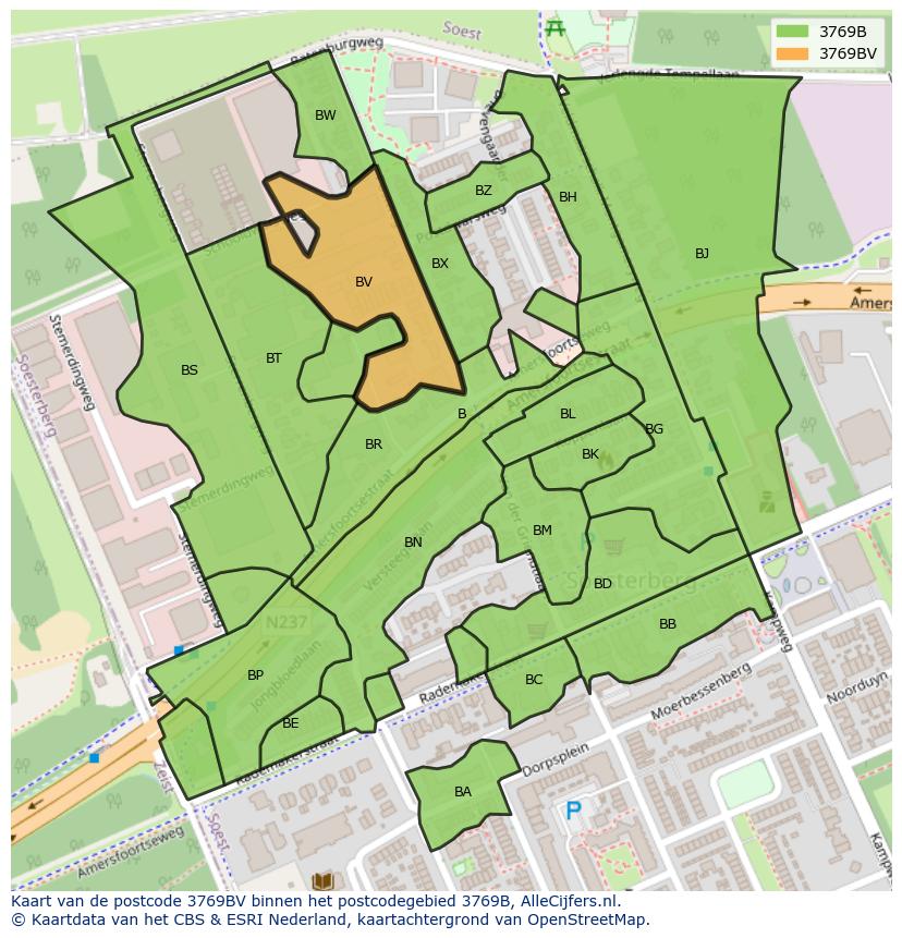 Afbeelding van het postcodegebied 3769 BV op de kaart.