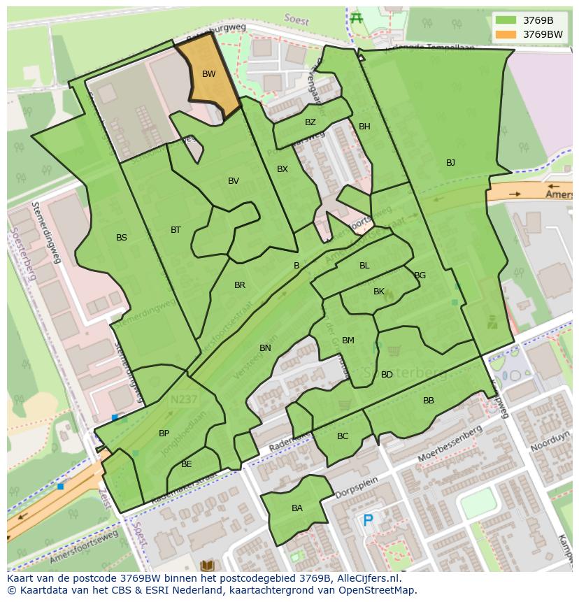 Afbeelding van het postcodegebied 3769 BW op de kaart.