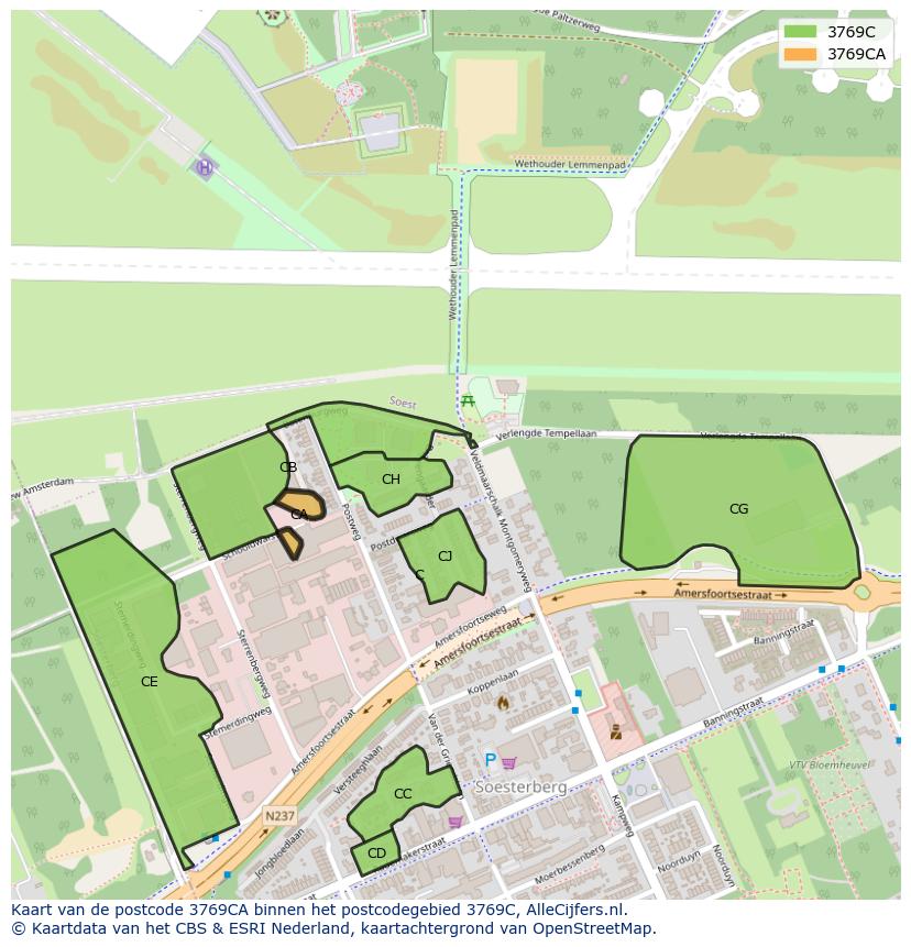 Afbeelding van het postcodegebied 3769 CA op de kaart.