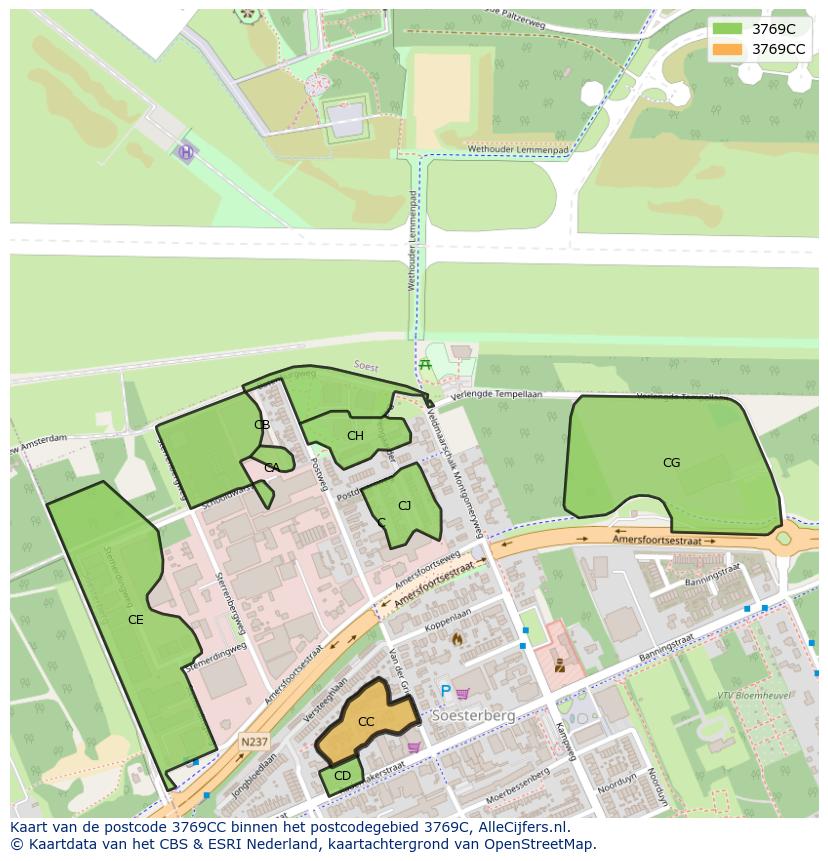 Afbeelding van het postcodegebied 3769 CC op de kaart.