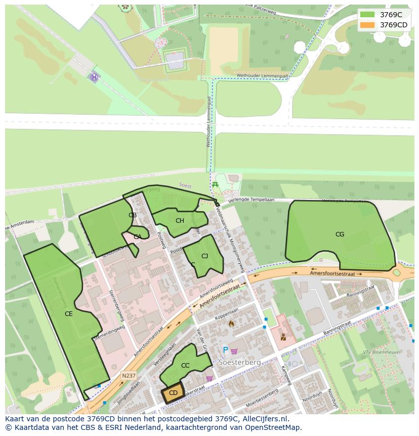 Afbeelding van het postcodegebied 3769 CD op de kaart.