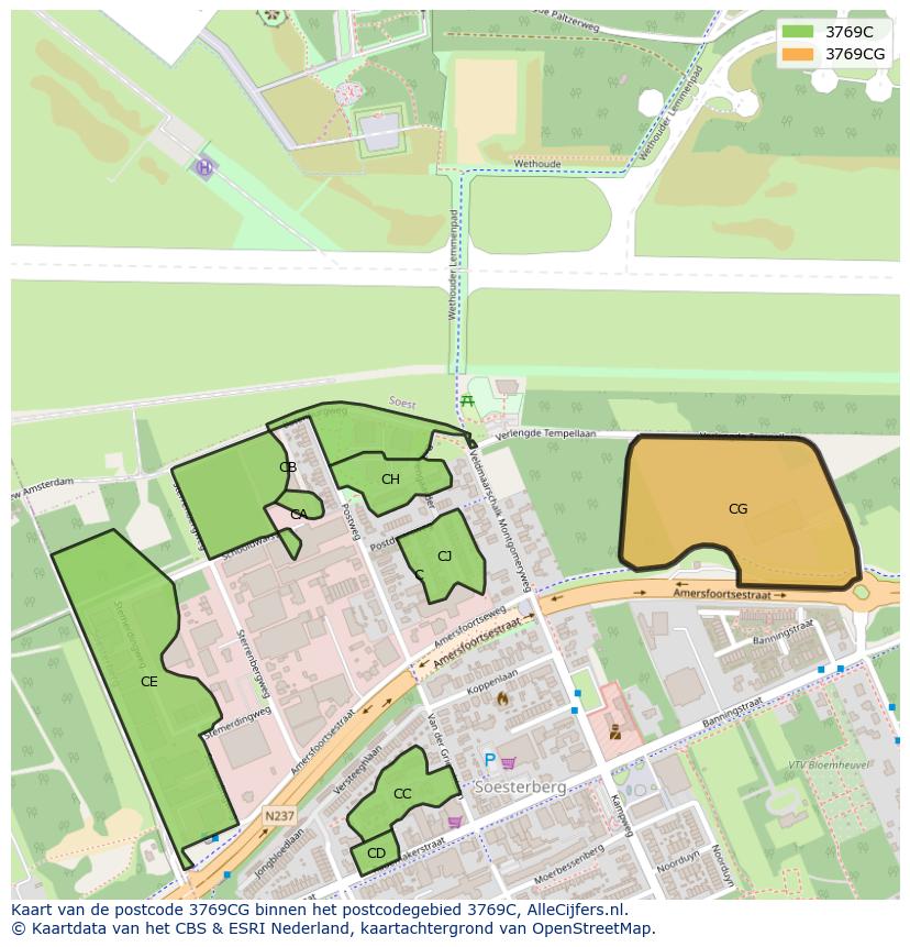 Afbeelding van het postcodegebied 3769 CG op de kaart.