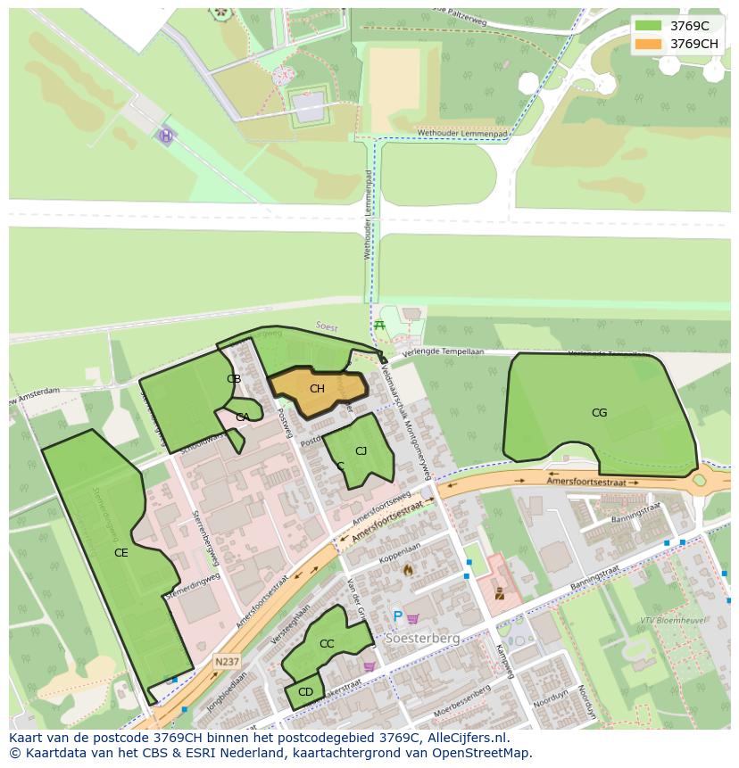 Afbeelding van het postcodegebied 3769 CH op de kaart.