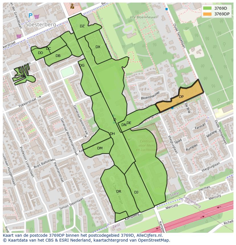 Afbeelding van het postcodegebied 3769 DP op de kaart.