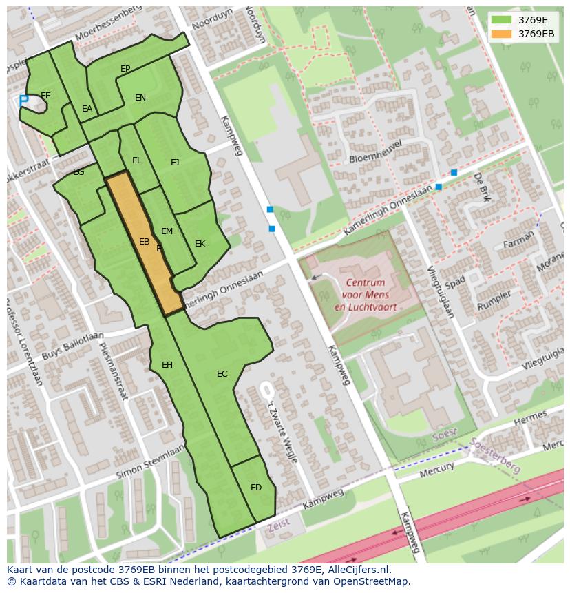 Afbeelding van het postcodegebied 3769 EB op de kaart.