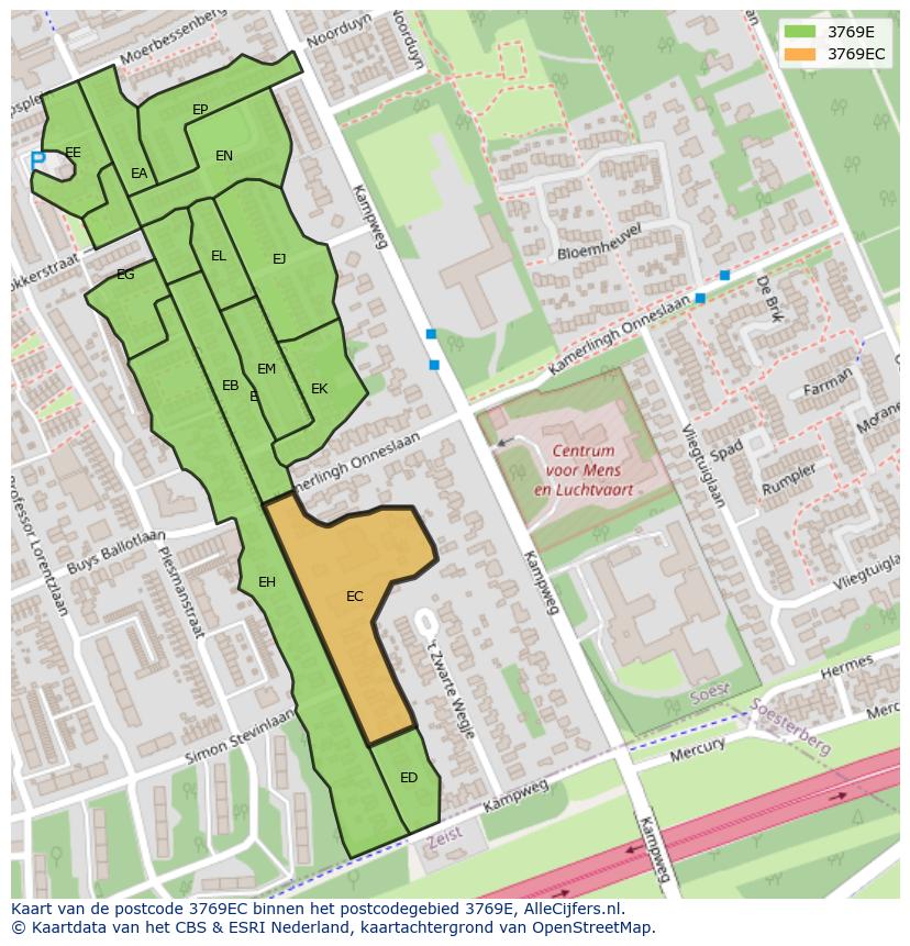 Afbeelding van het postcodegebied 3769 EC op de kaart.
