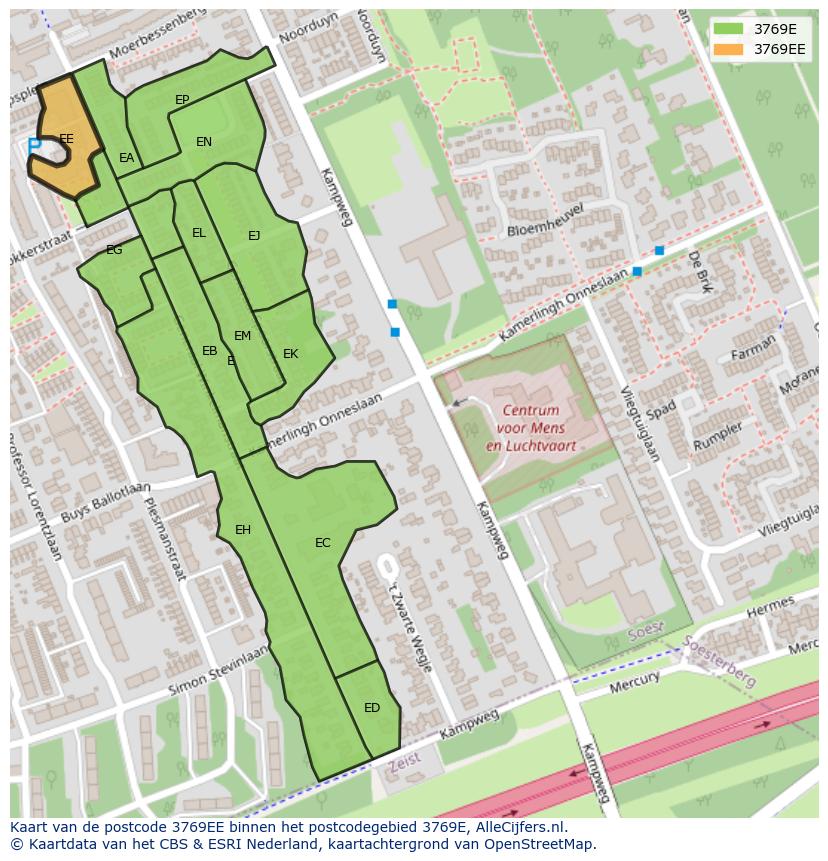 Afbeelding van het postcodegebied 3769 EE op de kaart.