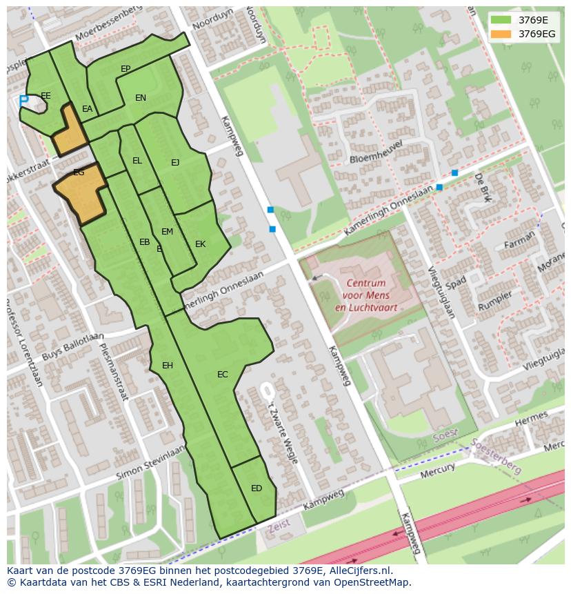 Afbeelding van het postcodegebied 3769 EG op de kaart.