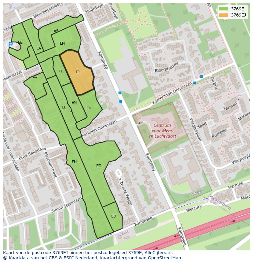 Afbeelding van het postcodegebied 3769 EJ op de kaart.