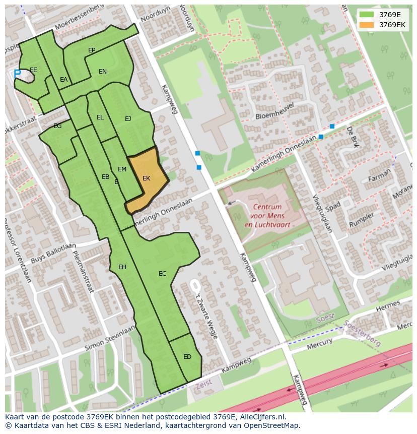 Afbeelding van het postcodegebied 3769 EK op de kaart.