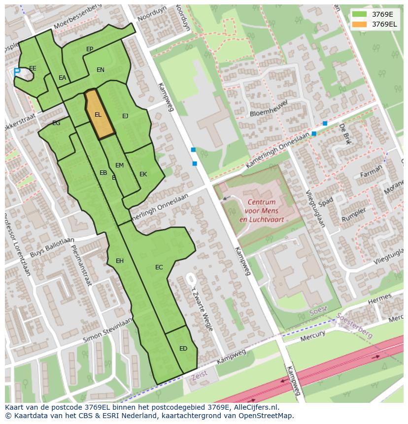 Afbeelding van het postcodegebied 3769 EL op de kaart.