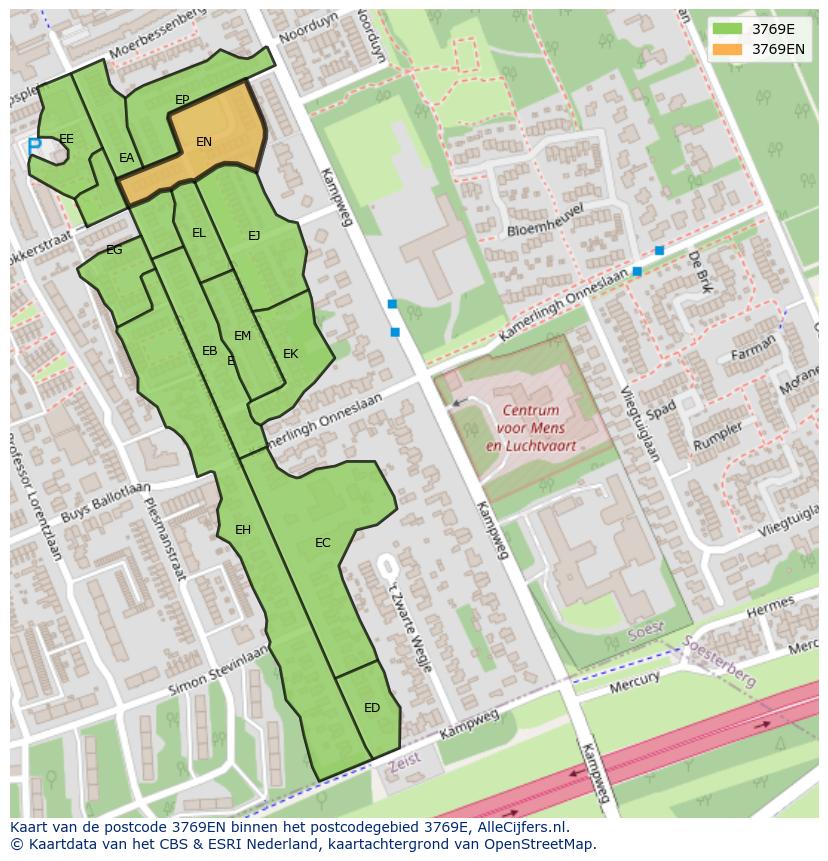 Afbeelding van het postcodegebied 3769 EN op de kaart.