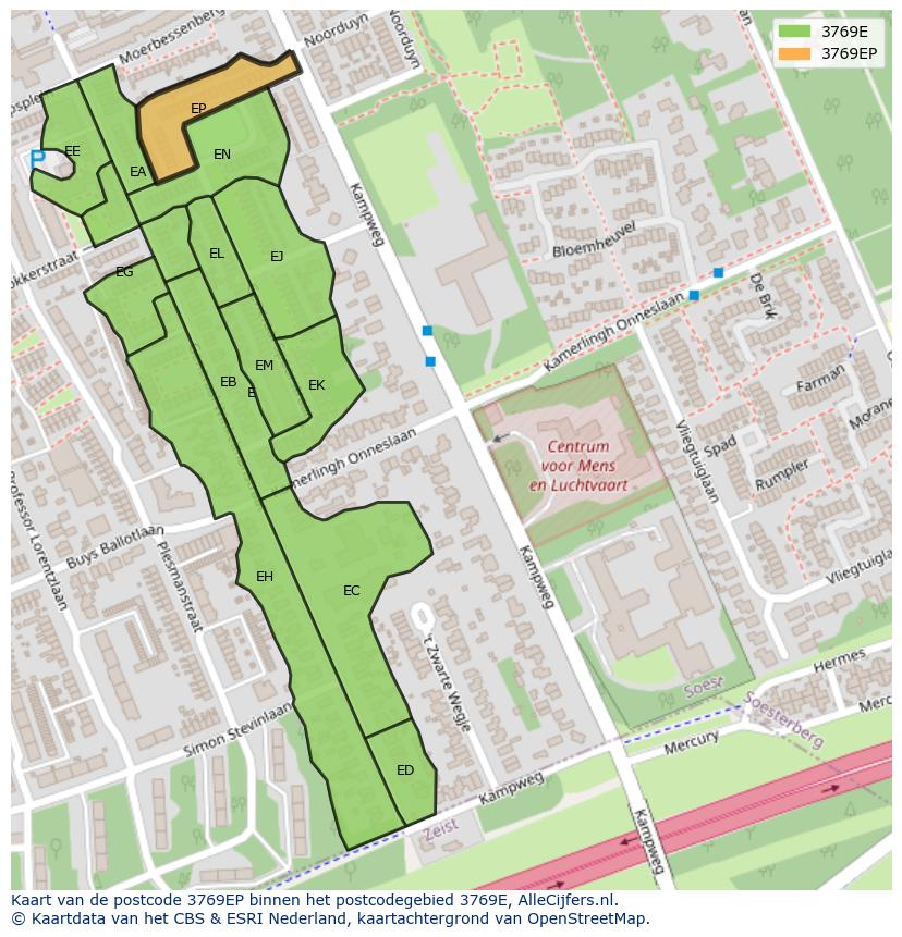 Afbeelding van het postcodegebied 3769 EP op de kaart.