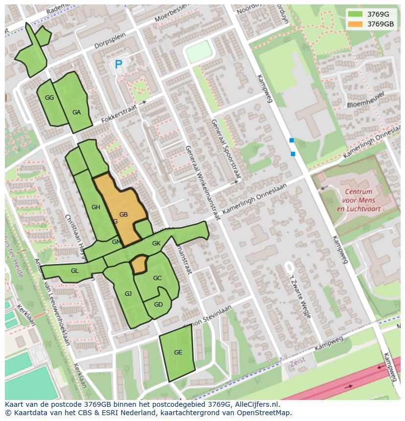 Afbeelding van het postcodegebied 3769 GB op de kaart.