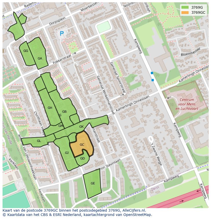Afbeelding van het postcodegebied 3769 GC op de kaart.