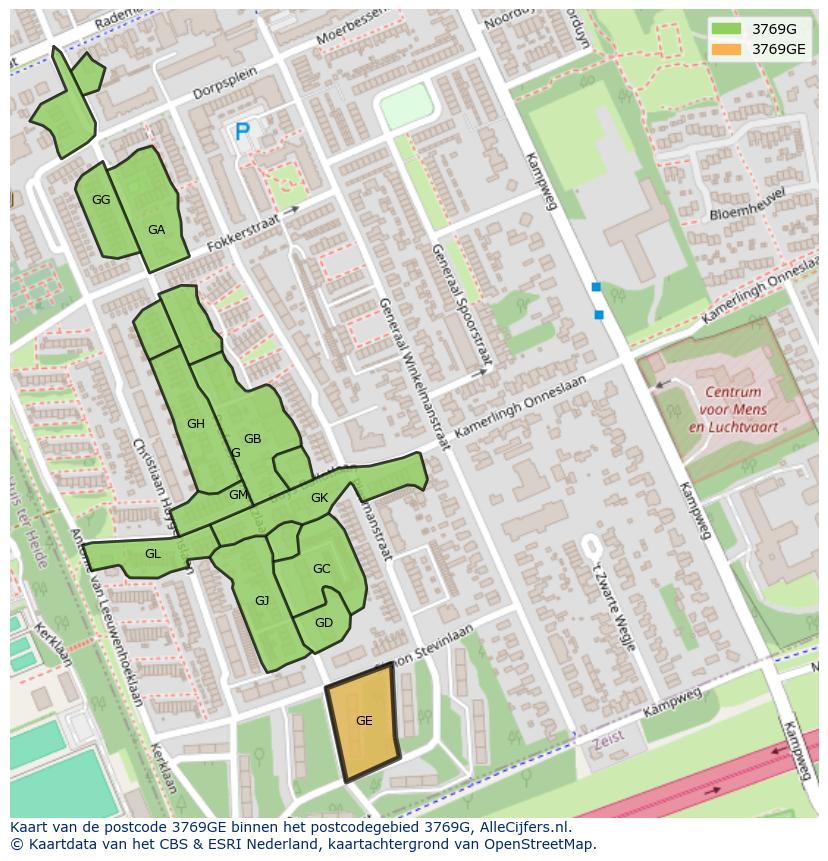Afbeelding van het postcodegebied 3769 GE op de kaart.