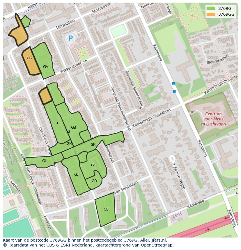 Afbeelding van het postcodegebied 3769 GG op de kaart.