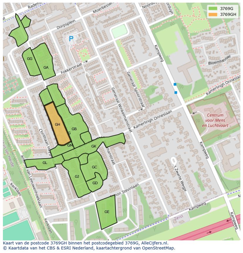 Afbeelding van het postcodegebied 3769 GH op de kaart.