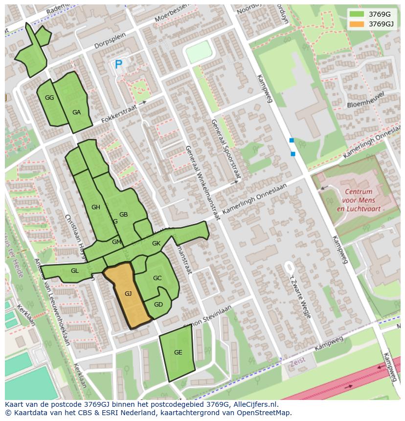 Afbeelding van het postcodegebied 3769 GJ op de kaart.