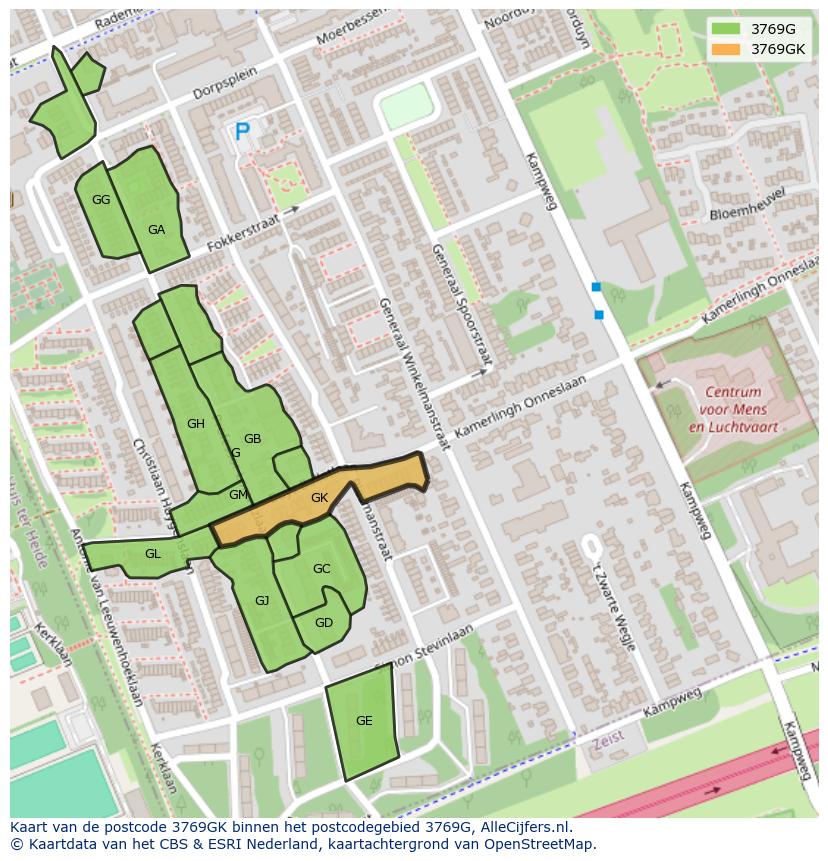 Afbeelding van het postcodegebied 3769 GK op de kaart.