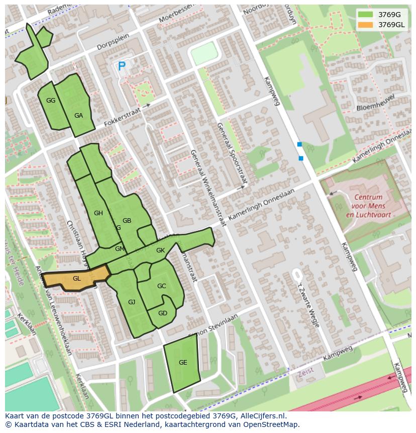 Afbeelding van het postcodegebied 3769 GL op de kaart.