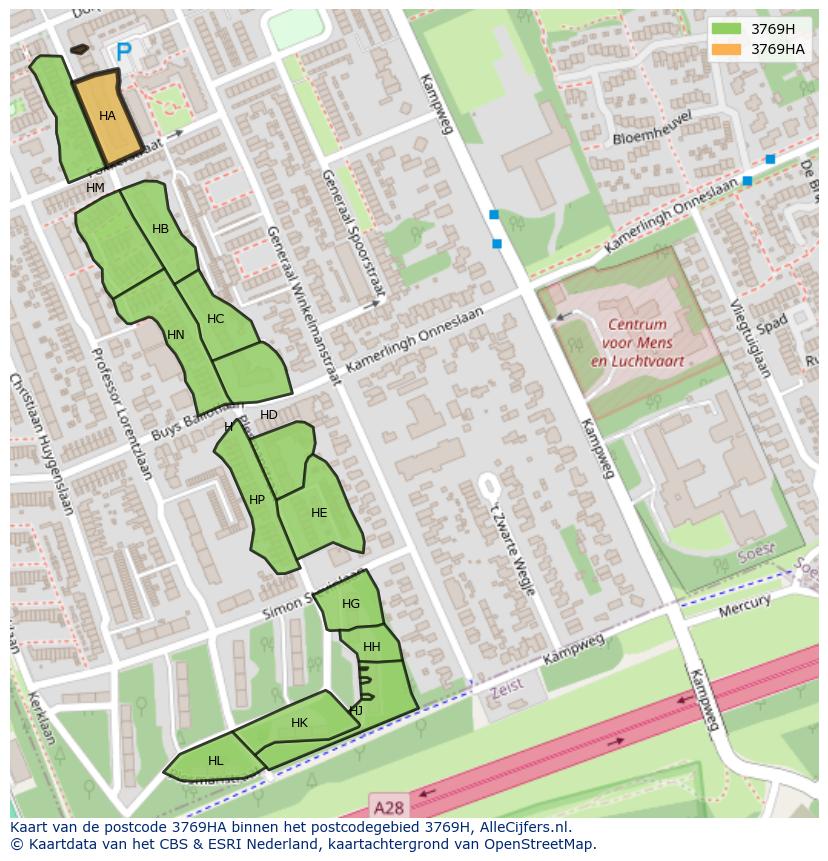 Afbeelding van het postcodegebied 3769 HA op de kaart.