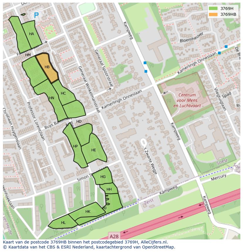 Afbeelding van het postcodegebied 3769 HB op de kaart.