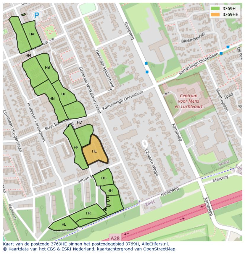 Afbeelding van het postcodegebied 3769 HE op de kaart.