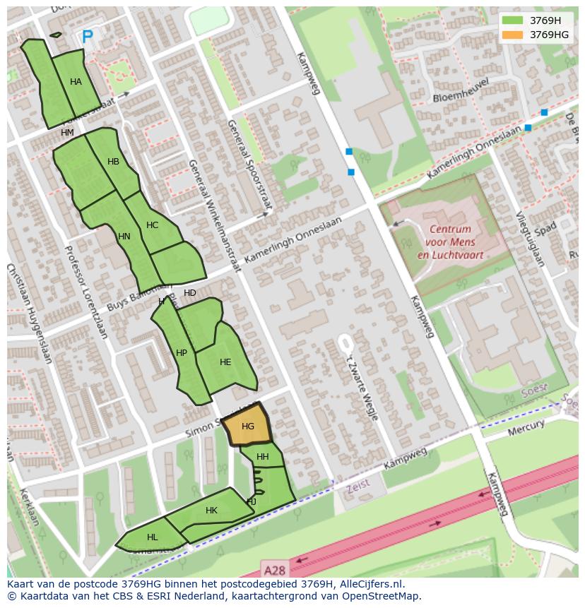 Afbeelding van het postcodegebied 3769 HG op de kaart.