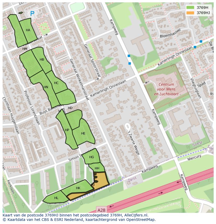 Afbeelding van het postcodegebied 3769 HJ op de kaart.