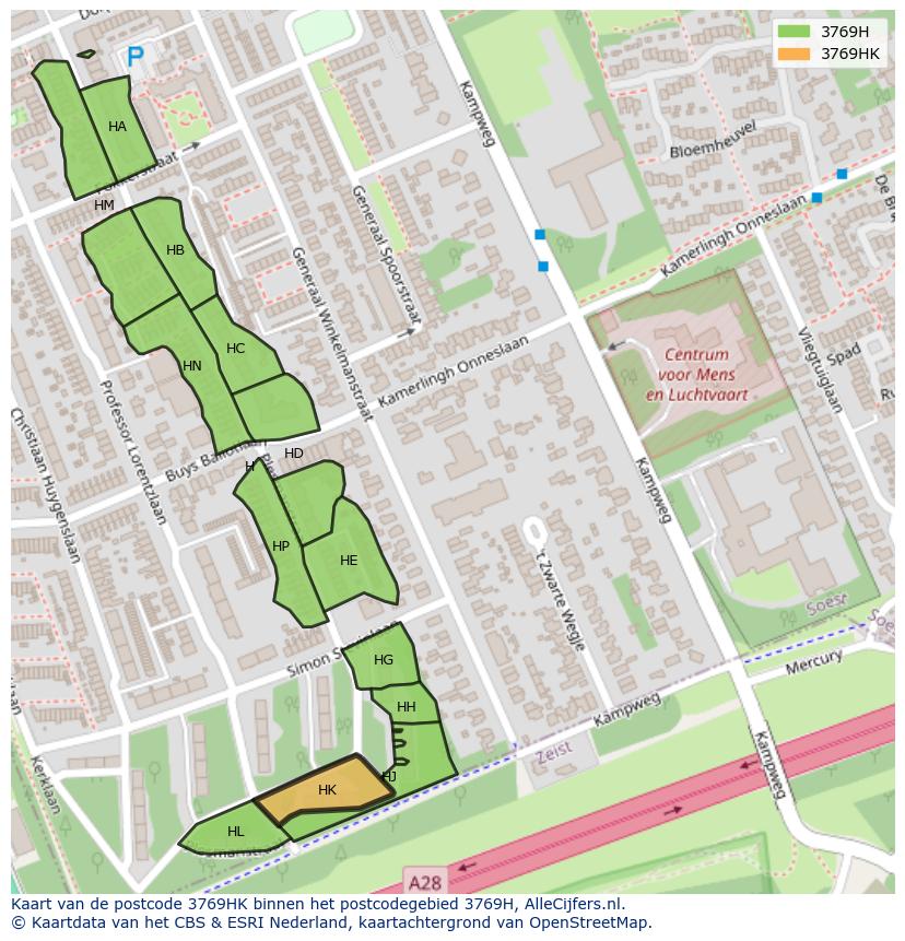 Afbeelding van het postcodegebied 3769 HK op de kaart.