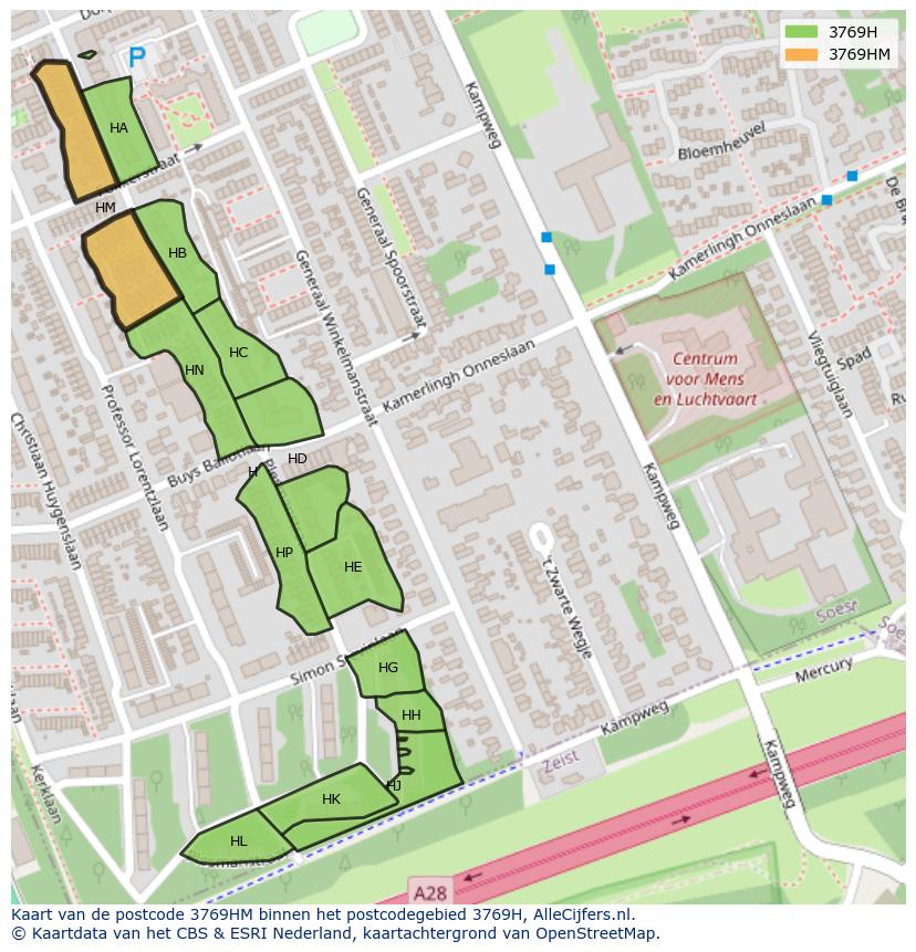 Afbeelding van het postcodegebied 3769 HM op de kaart.