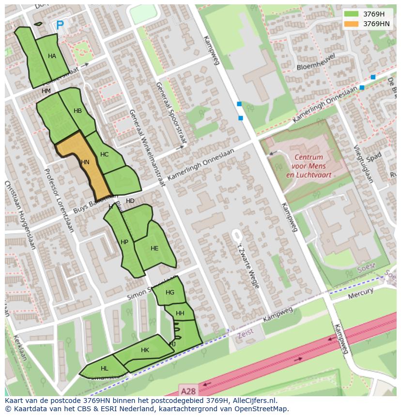 Afbeelding van het postcodegebied 3769 HN op de kaart.