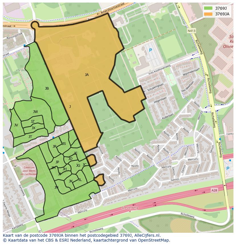 Afbeelding van het postcodegebied 3769 JA op de kaart.