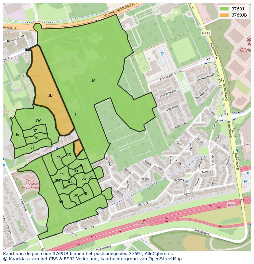 Afbeelding van het postcodegebied 3769 JB op de kaart.
