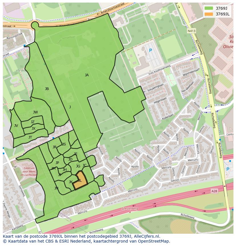 Afbeelding van het postcodegebied 3769 JL op de kaart.