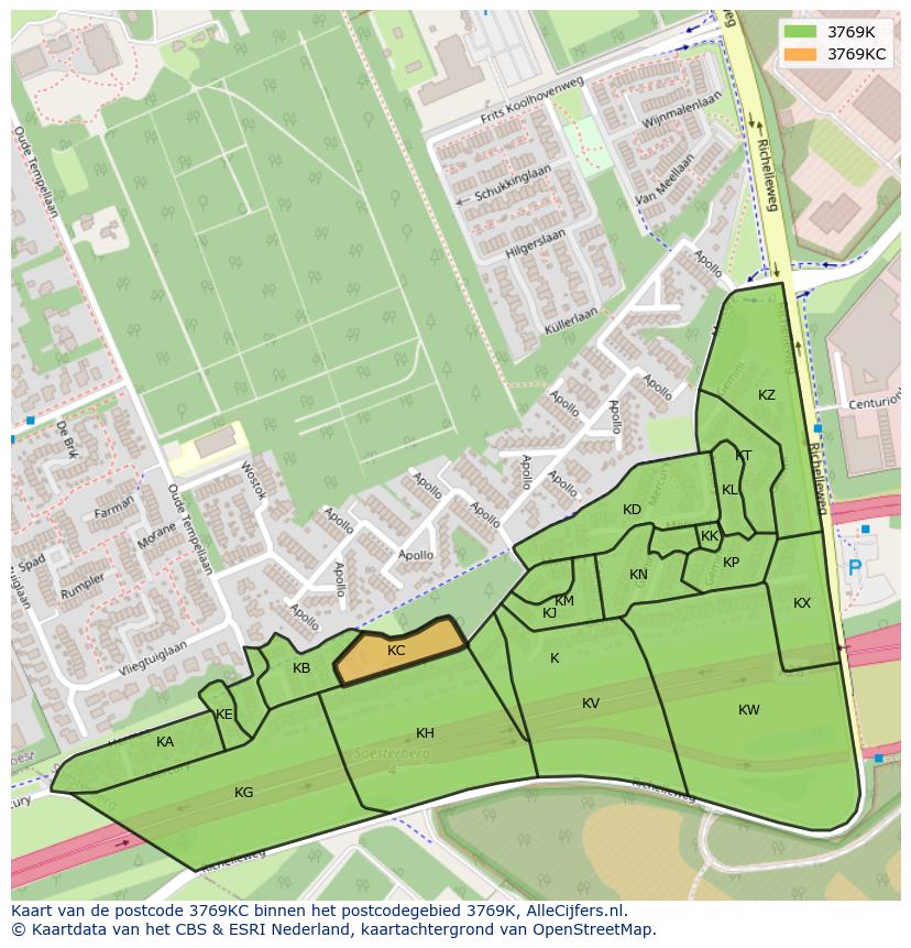 Afbeelding van het postcodegebied 3769 KC op de kaart.