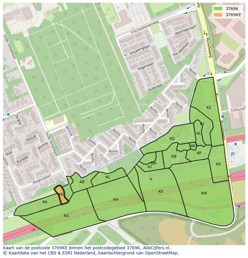 Afbeelding van het postcodegebied 3769 KE op de kaart.