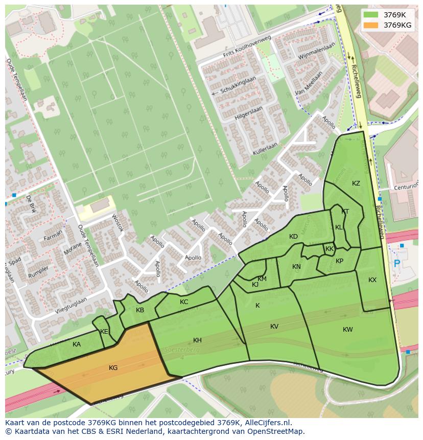 Afbeelding van het postcodegebied 3769 KG op de kaart.