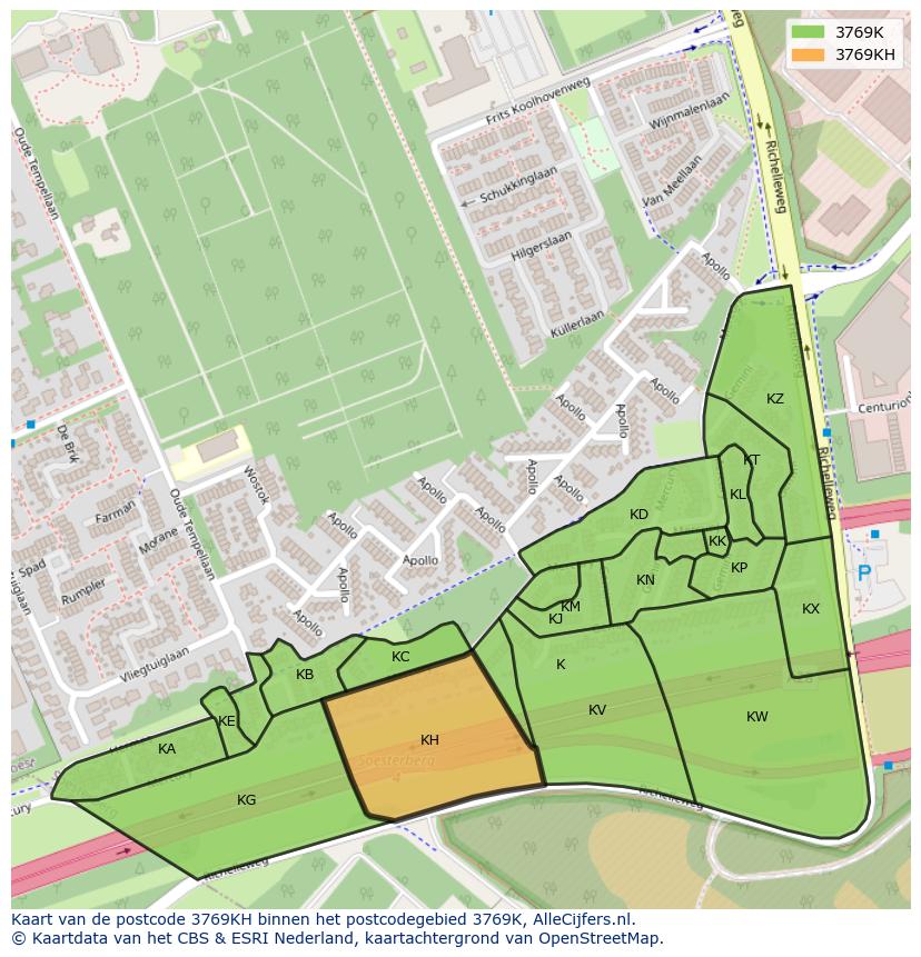 Afbeelding van het postcodegebied 3769 KH op de kaart.