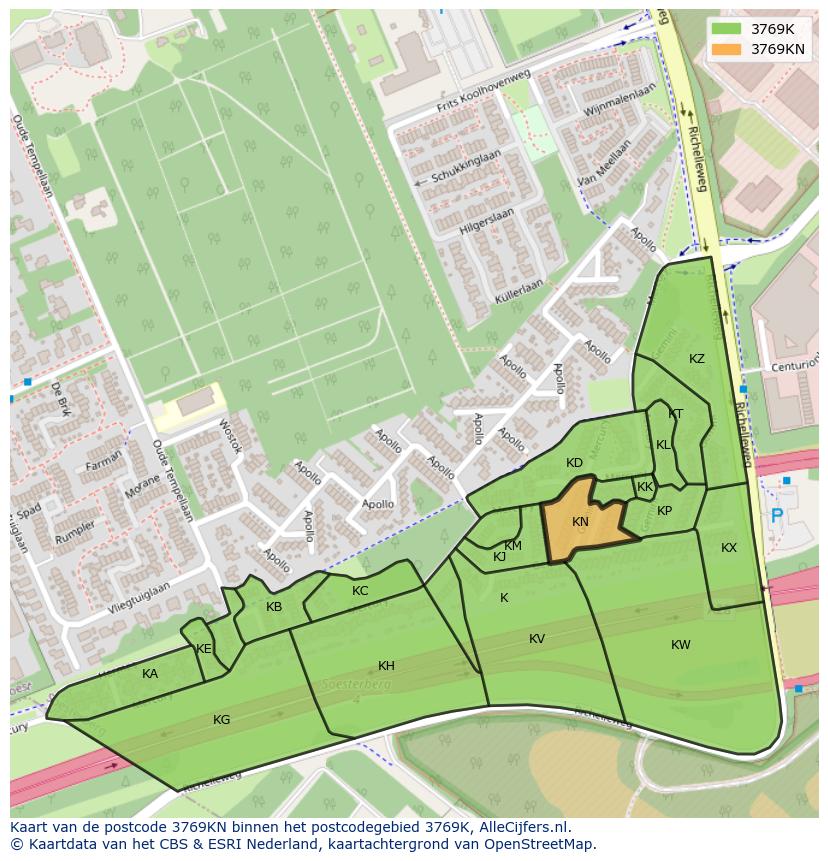 Afbeelding van het postcodegebied 3769 KN op de kaart.