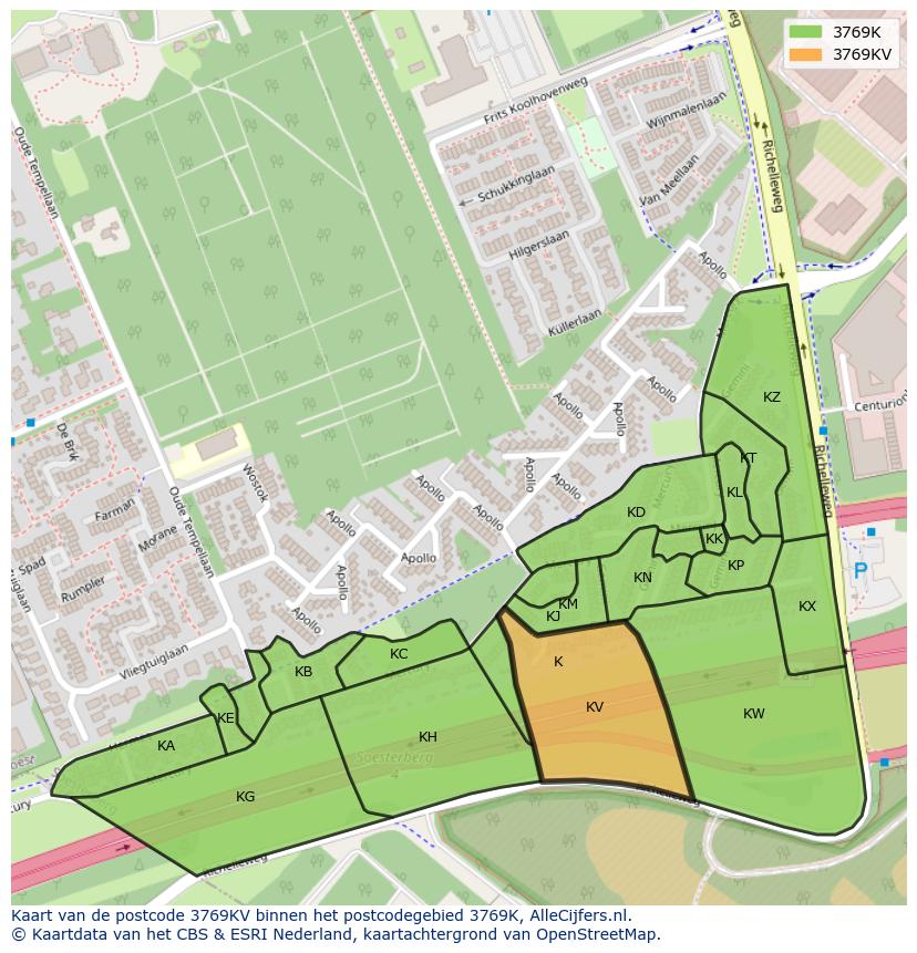 Afbeelding van het postcodegebied 3769 KV op de kaart.
